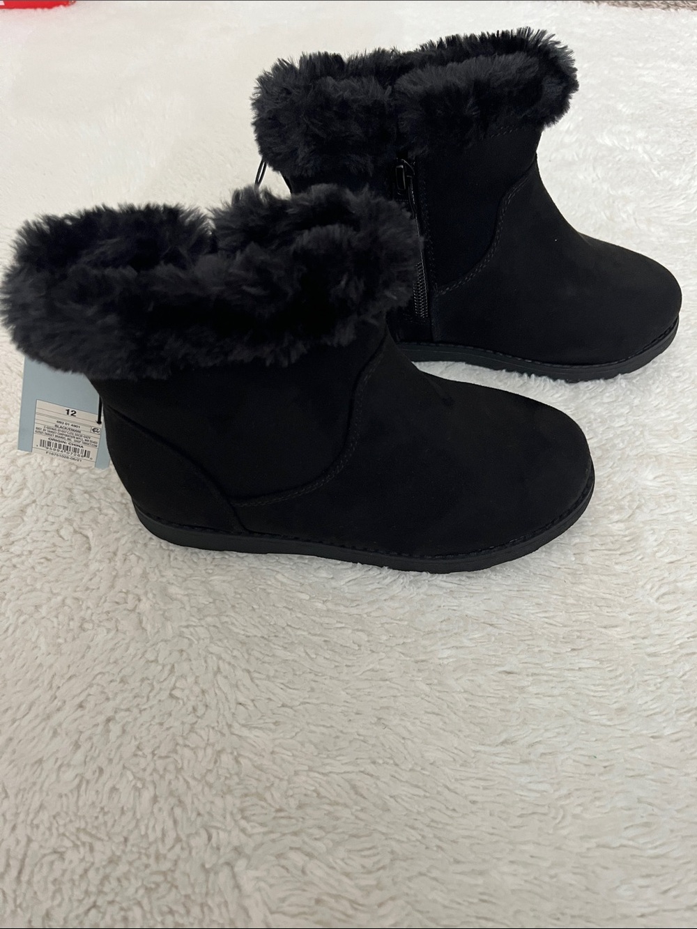 Kids Black Fur-Lined Winter Ankle Boots